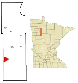 Location of the census-designated place of Rice Lakewithin La Prairie Township, Clearwater County