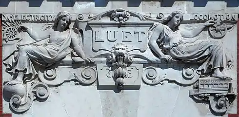 'Electricity' and 'Locomotion' sculpture on the London United Electrical Tramway Company's Power House