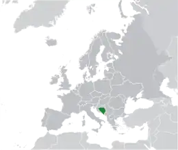 Location of Bosnia and Herzegovina (green)in Europe (dark grey)