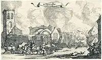 Nichtevecht. French troops plunder and shoot while passing through the ruins of the village Nigtevecht, 1672
