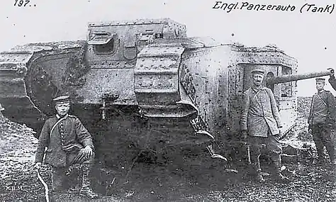 Image 77German troops pose with a captured British Mark II tank, April 1917. Photo credit: Personal photograph, source unknown.