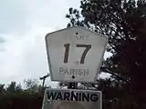 Badly faded parish-installed marker for Grant Parish Road 17, off of LA&nbsp;8
