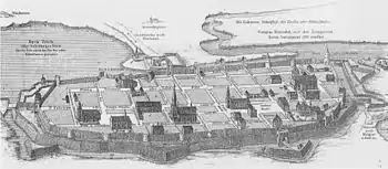 Map of medieval Greifswald showing Boltenhäg(en)er Teich and the confluence of the Baberow, neither of which now exist.