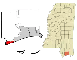 Location within Harrison County and Mississippi
