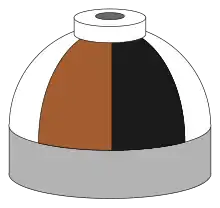 Illustration of cylinder shoulder painted in brown, black and white sixths for a mixture of helium, nitrogen and oxygen.