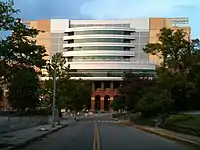 West Side tower as viewed from Peyton Manning Pass, near the completion of Phase&nbsp;III renovations