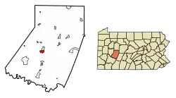 Location of Indiana in Indiana County, Pennsylvania.