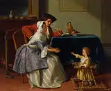 Jean Carolus, 1855, Baby's First Steps, oil on panel, 41 x 48.5&nbsp;cm, private collection