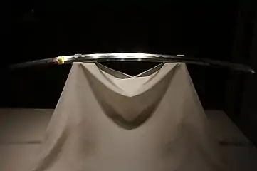 A katana modified from a tachi forged by Masamune. Sōshū school. 14th century, Kamakura period. Important Cultural Property. Tokyo National Museum. While it was owned by Ishida Mitsunari, it was commonly called Ishida Masamune.