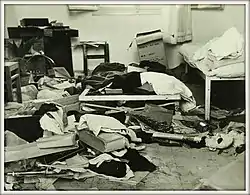 A room in Kibbutz Yagur after a weapon search conducted during Operation Agatha.