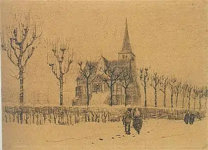 Landscape with a Church, Drawing with pencil and pen, 1883, Van Gogh Museum, Amsterdam (F1238)