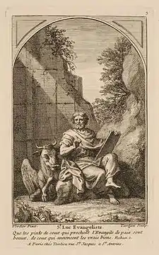 Saint Luc.  Engraving by Nicolas-Henri Tardieu after a drawing by François-Alexandre Verdier
