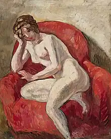 Louis Valtat, 1913, Nu au fauteuil (Nu sur fond rose), oil on canvas, 81.4 x 65.4&nbsp;cm, private collection. Exposició d'Art francès d'Avantguarda, Galeries Dalmau, Barcelona, 1920