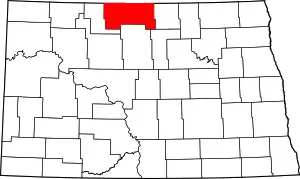 Map of North Dakota highlighting Bottineau County