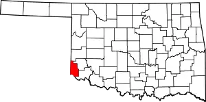 Map of Oklahoma highlighting Harmon County