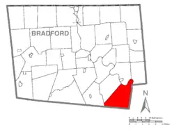Map of Bradford County with Wilmot Township highlighted