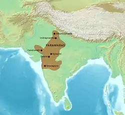 Greatest extent of Paramaras under Emperor Bhoja c. 1055 CE. .