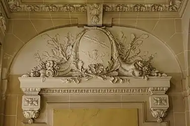 Rococo pair of cornucopia in the Opéra national de Lorraine, Nancy, France, designed by Jean-François de La Borde, 1753