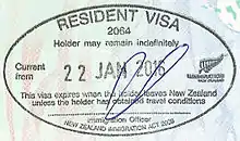 New Zealand visa stamp issued under Trans-Tasman Travel Arrangement on an Australian travel document