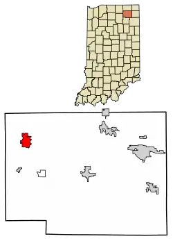 Location of Ligonier in Noble County, Indiana.