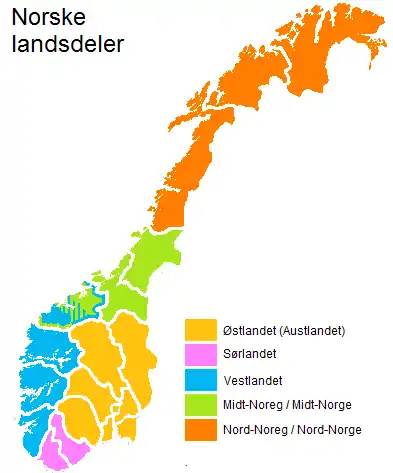 Norwegian regions: The major part of Gulating corresponds to the blue and purple areas