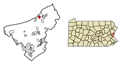 Location of Pen Argyl in Northampton County, Pennsylvania (left) and of Northampton County in Pennsylvania (right)