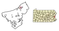 Location of Roseto in Northampton County, Pennsylvania (left) and of Northampton County in Pennsylvania (right)