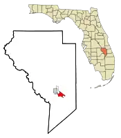 Location in Okeechobee County and the state of Florida