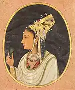 Oval portrait of a woman in a jeweled Kalpak/Boqta, Mughal India,  c. 1740–50