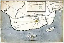 Map of Montreal  Little St. Pierre River passes between the Pointe à Callière and the walled city