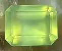 Emerald cut prehnite, 1.85&nbsp;cm × 1.42&nbsp;cm, 4.6 grams.