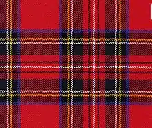 Image 51The Royal Stewart tartan. It is also the personal tartan of Queen Elizabeth II Tartan is used in clothing, such as skirts and scarves, and has also appeared on tins of Scottish shortbread. (from Culture of the United Kingdom)