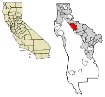 Location of Hillsborough in San Mateo County, California.
