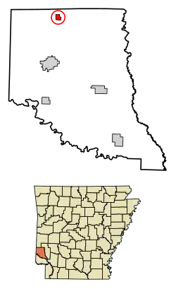 Location of Gillham in Sevier County, Arkansas.