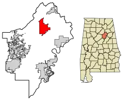 Location of Ashville in St. Clair County, Alabama.