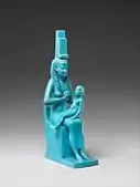 Statuette of Isis and Horus; 332–30 BC; faience; height: 17 cm, width: 5.1 cm, depth: 7.7 cm; Metropolitan Museum of Art