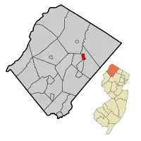 Map of Hamburg in Sussex County. Inset: Location of Sussex County in New Jersey.