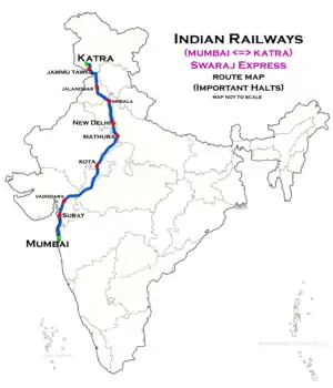 Swaraj Express (Mumbai Bandra–Vaishnodevi Katra) route map