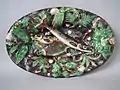 Thomas Sergent Platter, c 1875, coloured glazes, ultra-naturalistic Palissy style.