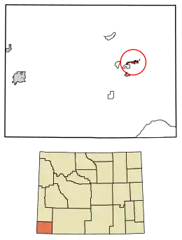 Location of Lyman in Uinta County, Wyoming.