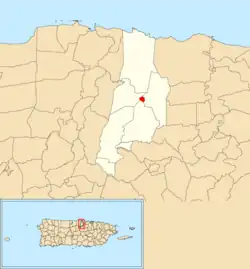 Location of Vega Alta barrio-pueblo within the municipality of Vega Alta shown in red