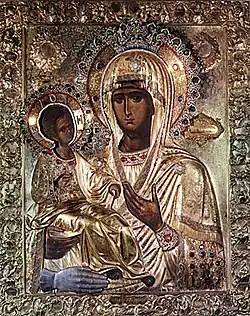 Trojeručica, a Byzantine representation of the Theotokos, (c. 8th century), in Hilandar. Serbia