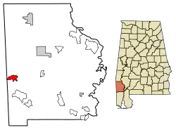 Location of Fruitdale in Washington County, Alabama.