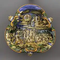 Tin-glazed maiolica wine cooler; Italy, circa 1565–1571. Los Angeles County Museum of Art