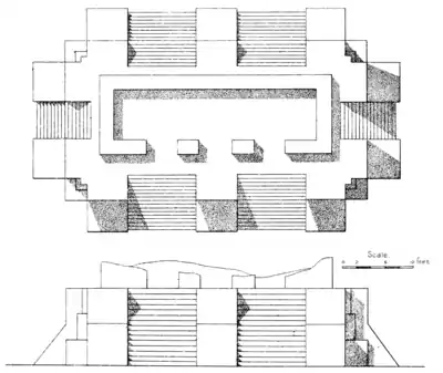 A glimpse of Guatemala - Plan and elevation of Temple (N°1) from group of buildings marked e.png