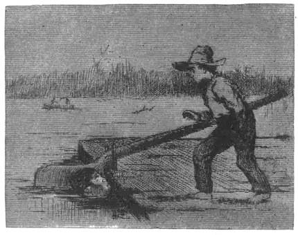 boy on raft, man in water