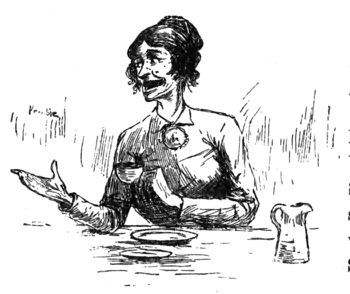 woman talking, with a tea cup in her hand