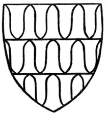 Fig. 38.—Arms of Robert de Ferrers, Earl of Derby (1254-1265). (From stained glass in Dorchester Church.)