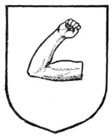 Fig. 265.—An arm embowed the upper part in fesse.