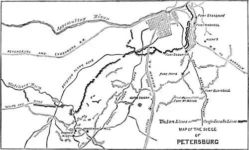 Decisive Battles Since Waterloo-Map of the Siege of Petersburg.jpg